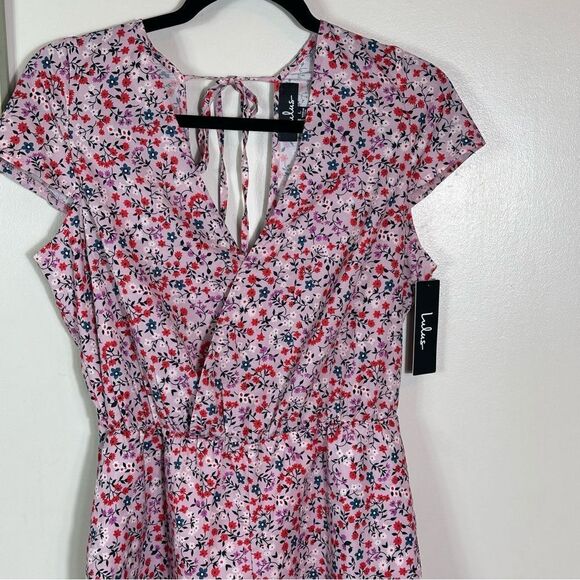 Lulu's Pink and Red Floral romper - Picture 5 of 12